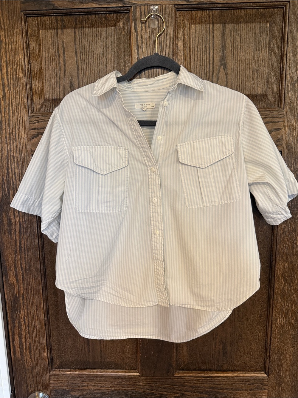 Rag & Bone Cropped Light Blue & White Striped Button-Up Shirt XS Runs Big